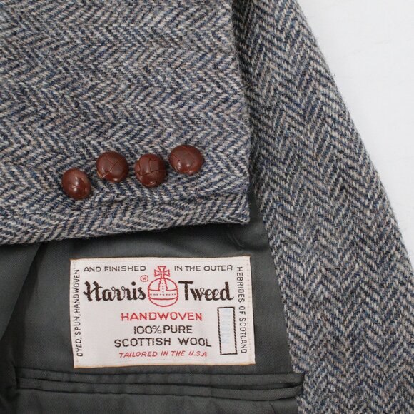 Harris Tweed Blazer Mens 42 Pure Scottish Wool Handwoven Herringbone Two Button - Picture 1 of 13